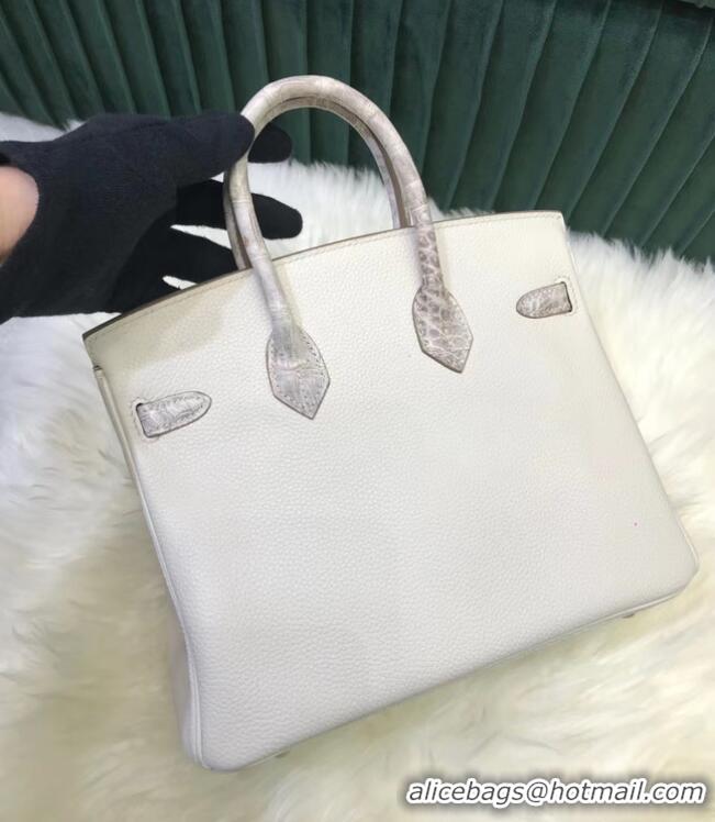 Low Cost Hermes Birkin Bag Original Leather crocodile togo HBK2530 light grey&white