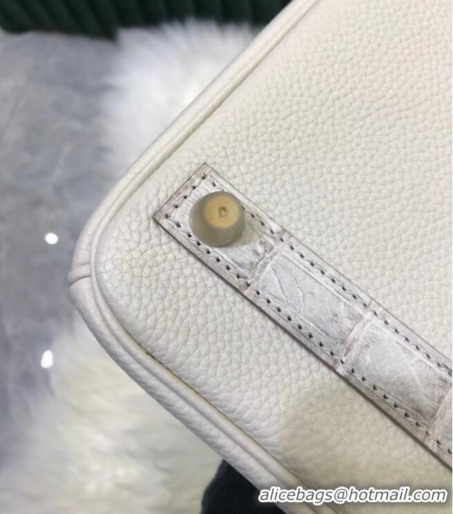 Low Cost Hermes Birkin Bag Original Leather crocodile togo HBK2530 light grey&white