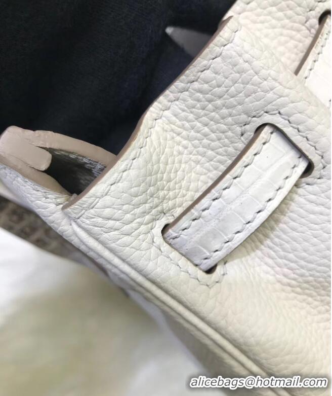 Low Cost Hermes Birkin Bag Original Leather crocodile togo HBK2530 light grey&white