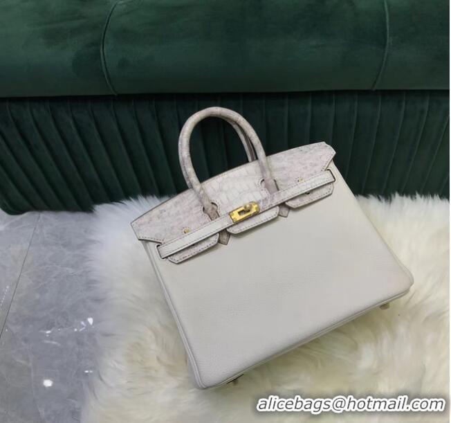 Low Cost Hermes Birkin Bag Original Leather crocodile togo HBK2530 light grey&white