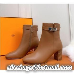 Charming Hermes Calfskin Saint Germain Ankle Boot With 6.5cm Heel 111288 Brown