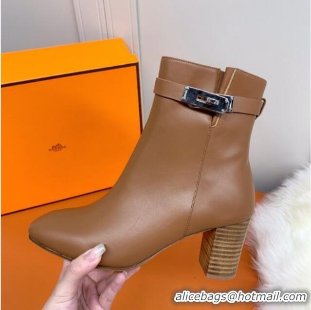 Charming Hermes Calfskin Saint Germain Ankle Boot With 6.5cm Heel 111288 Brown