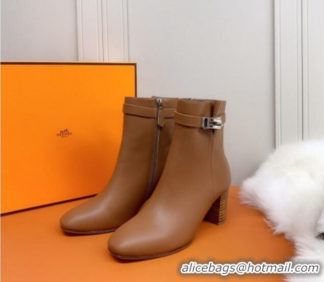 Charming Hermes Calfskin Saint Germain Ankle Boot With 6.5cm Heel 111288 Brown