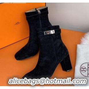 Good Quality Hermes Suede Saint Germain Ankle Boot With 6.5cm Heel 111289 Black