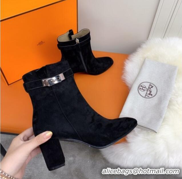 Good Quality Hermes Suede Saint Germain Ankle Boot With 6.5cm Heel 111289 Black