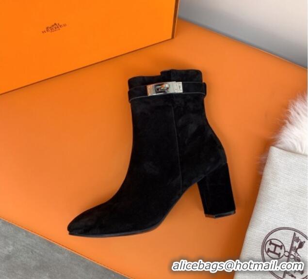 Good Quality Hermes Suede Saint Germain Ankle Boot With 6.5cm Heel 111289 Black