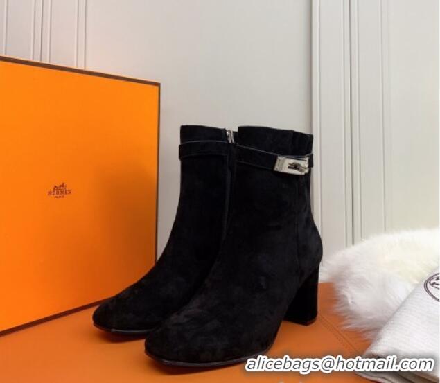 Good Quality Hermes Suede Saint Germain Ankle Boot With 6.5cm Heel 111289 Black