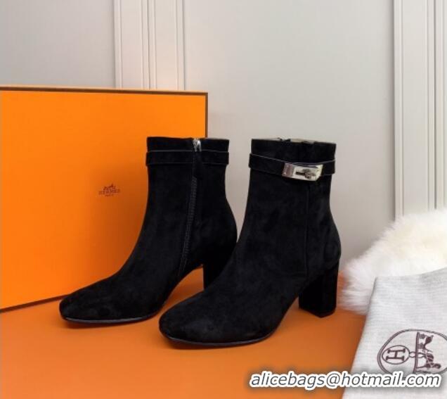 Good Quality Hermes Suede Saint Germain Ankle Boot With 6.5cm Heel 111289 Black