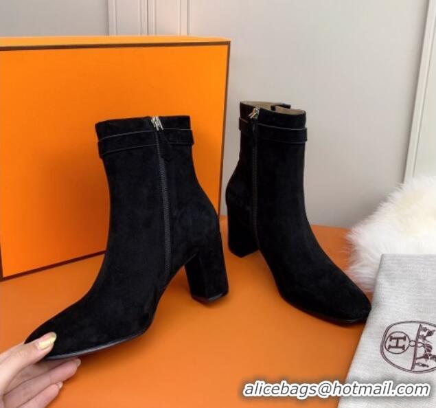 Good Quality Hermes Suede Saint Germain Ankle Boot With 6.5cm Heel 111289 Black