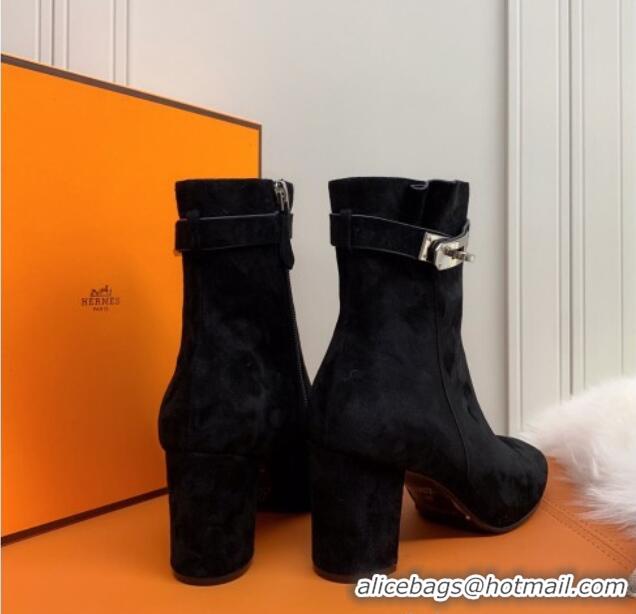 Good Quality Hermes Suede Saint Germain Ankle Boot With 6.5cm Heel 111289 Black