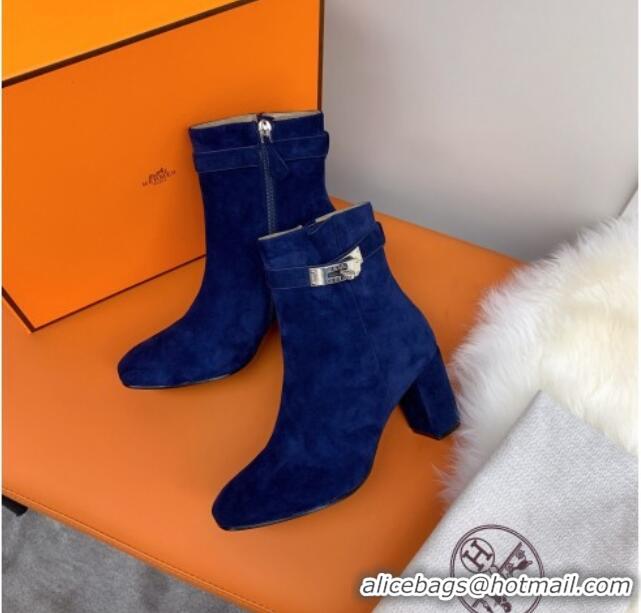 Good Taste Hermes Suede Saint Germain Ankle Boot With 6.5cm Heel 111289 Blue