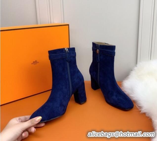 Good Taste Hermes Suede Saint Germain Ankle Boot With 6.5cm Heel 111289 Blue