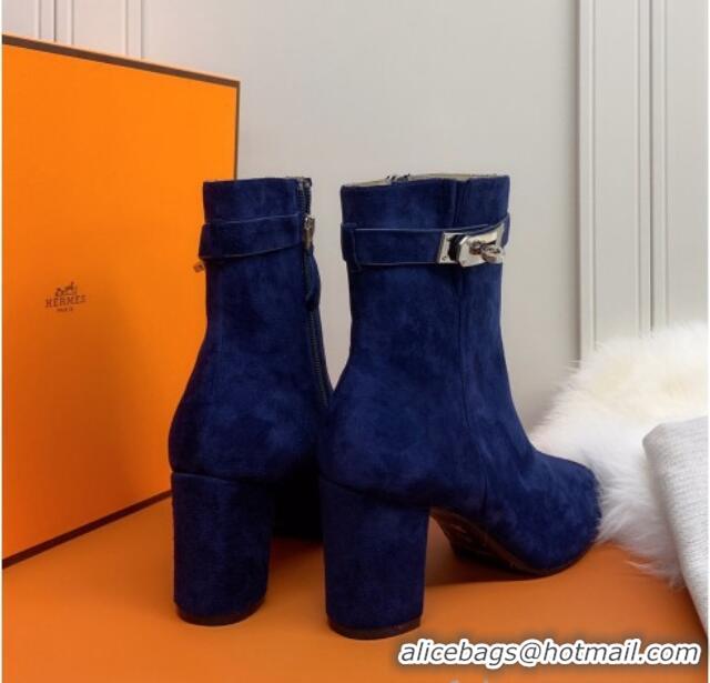 Good Taste Hermes Suede Saint Germain Ankle Boot With 6.5cm Heel 111289 Blue