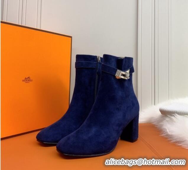 Good Taste Hermes Suede Saint Germain Ankle Boot With 6.5cm Heel 111289 Blue