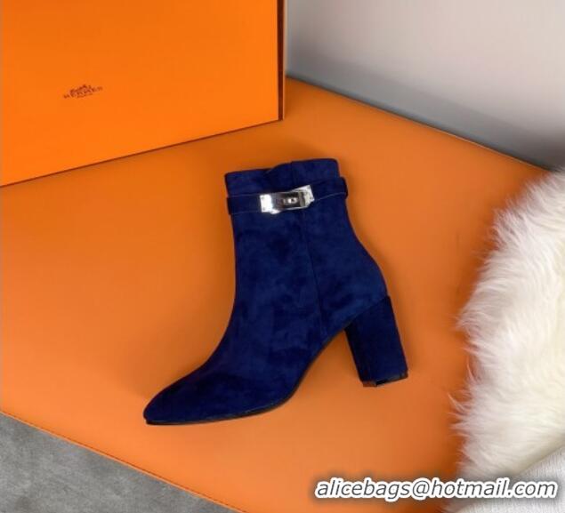 Good Taste Hermes Suede Saint Germain Ankle Boot With 6.5cm Heel 111289 Blue