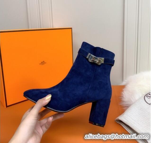 Good Taste Hermes Suede Saint Germain Ankle Boot With 6.5cm Heel 111289 Blue