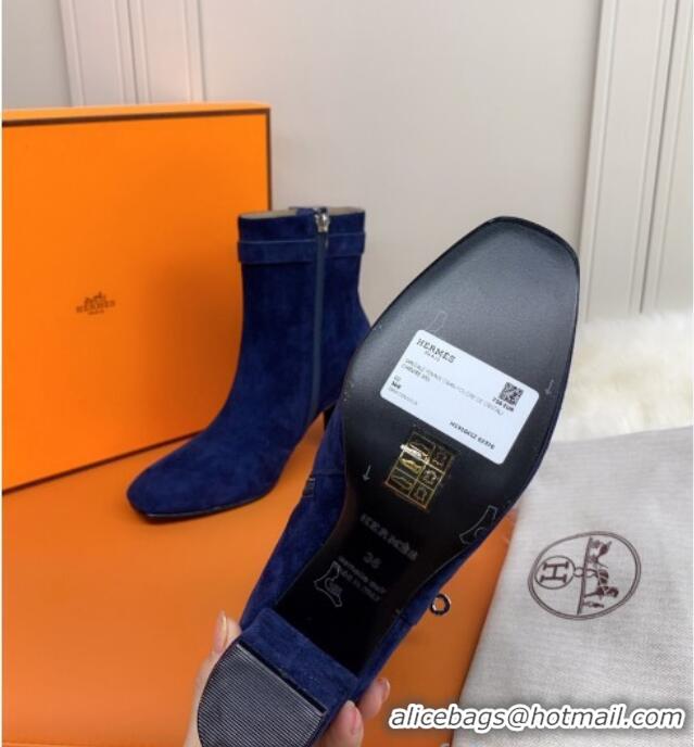 Good Taste Hermes Suede Saint Germain Ankle Boot With 6.5cm Heel 111289 Blue