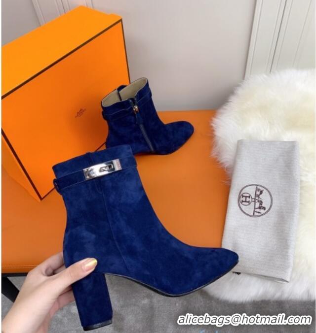 Good Taste Hermes Suede Saint Germain Ankle Boot With 6.5cm Heel 111289 Blue