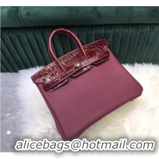 Top Quality Hermes Birkin Bag Original Leather crocodile togo HBK2530 Burgundy