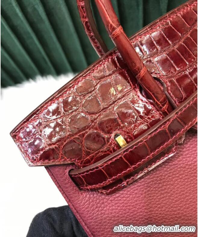 Top Quality Hermes Birkin Bag Original Leather crocodile togo HBK2530 Burgundy