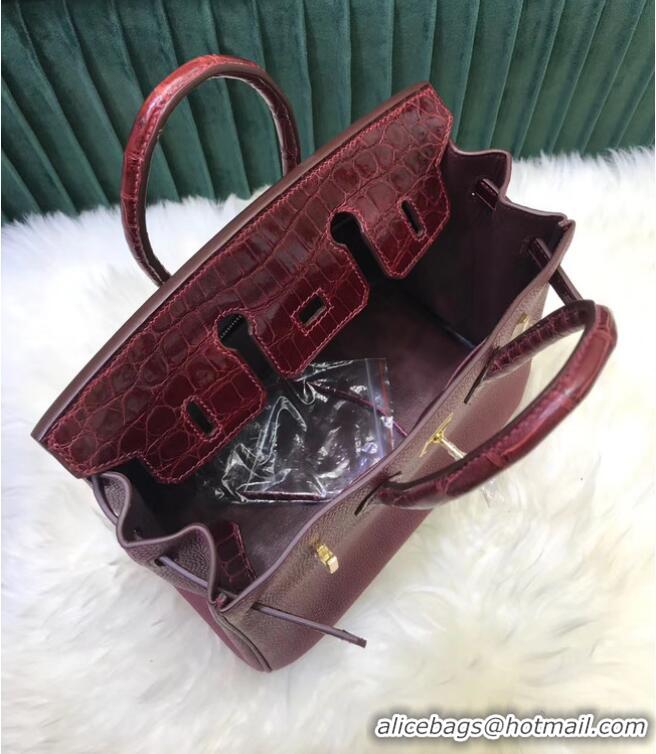 Top Quality Hermes Birkin Bag Original Leather crocodile togo HBK2530 Burgundy