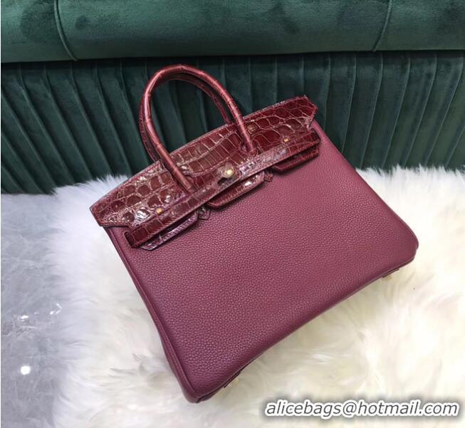 Top Quality Hermes Birkin Bag Original Leather crocodile togo HBK2530 Burgundy