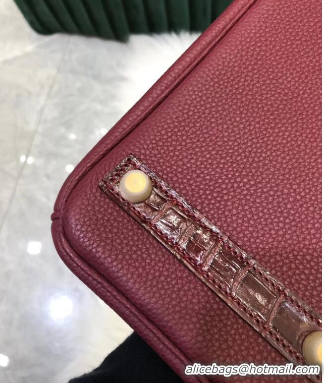 Top Quality Hermes Birkin Bag Original Leather crocodile togo HBK2530 Burgundy