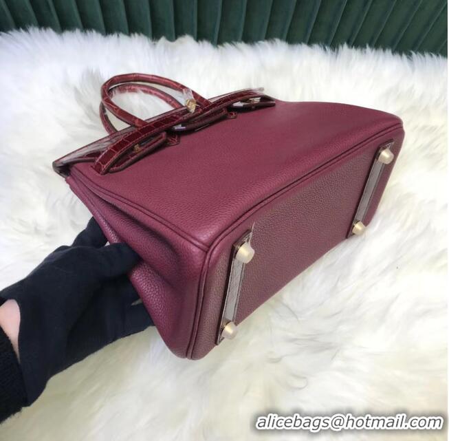 Top Quality Hermes Birkin Bag Original Leather crocodile togo HBK2530 Burgundy