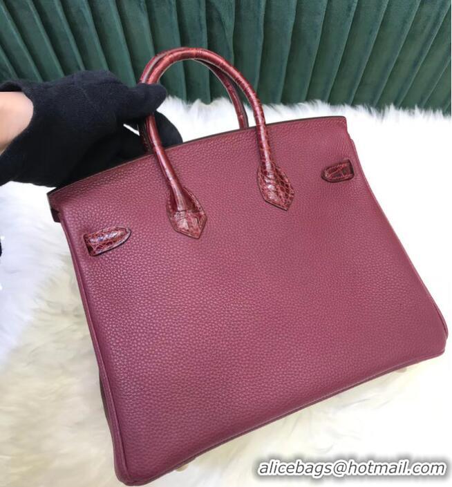 Top Quality Hermes Birkin Bag Original Leather crocodile togo HBK2530 Burgundy