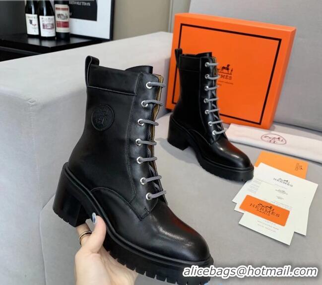 Good Product Hermes Calfskin Bridge Ankle Boot With 7cm Heel 111292 Black