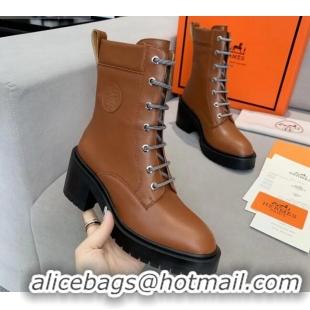 Shop Duplicate Hermes Calfskin Bridge Ankle Boot With 7cm Heel 111292 Brown