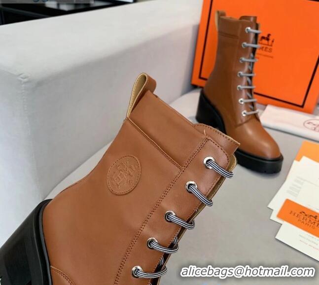 Shop Duplicate Hermes Calfskin Bridge Ankle Boot With 7cm Heel 111292 Brown