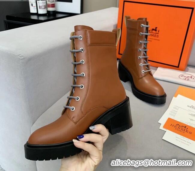 Shop Duplicate Hermes Calfskin Bridge Ankle Boot With 7cm Heel 111292 Brown