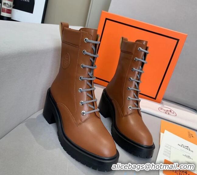 Shop Duplicate Hermes Calfskin Bridge Ankle Boot With 7cm Heel 111292 Brown