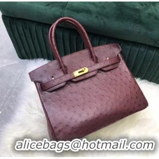 Best Price Hermes Birkin Bag Original Leather Ostrich skin HBK2530 Burgundy