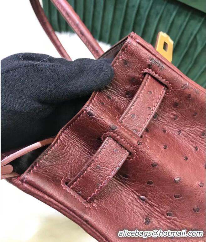 Best Price Hermes Birkin Bag Original Leather Ostrich skin HBK2530 Burgundy