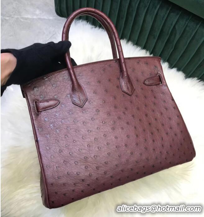 Best Price Hermes Birkin Bag Original Leather Ostrich skin HBK2530 Burgundy