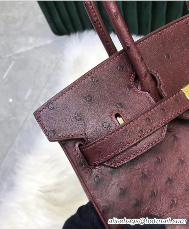 Best Price Hermes Birkin Bag Original Leather Ostrich skin HBK2530 Burgundy