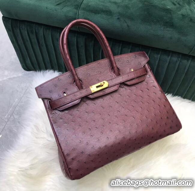 Best Price Hermes Birkin Bag Original Leather Ostrich skin HBK2530 Burgundy