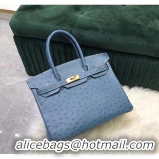 New Style Hermes Birkin Bag Original Leather Ostrich skin HBK2530 Blue