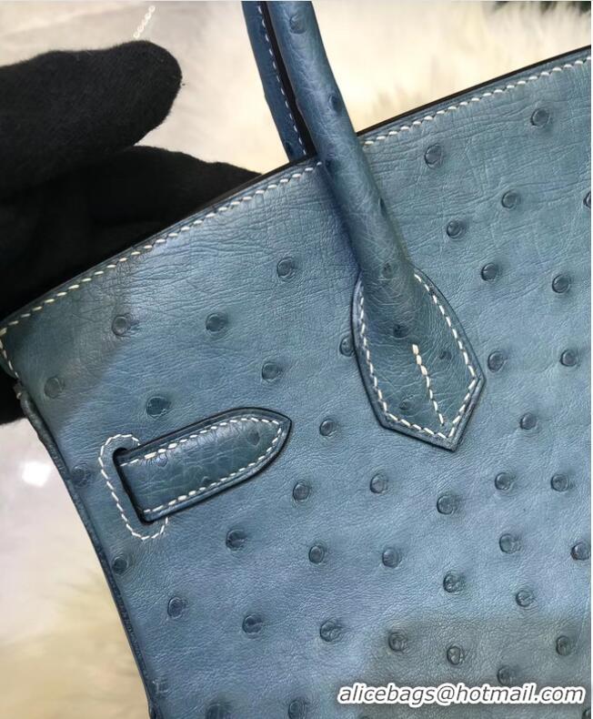 New Style Hermes Birkin Bag Original Leather Ostrich skin HBK2530 Blue