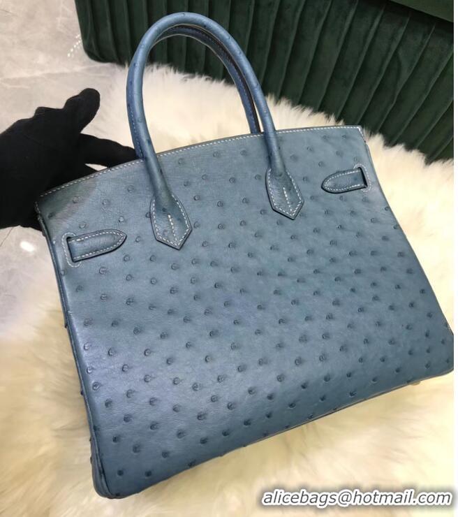 New Style Hermes Birkin Bag Original Leather Ostrich skin HBK2530 Blue