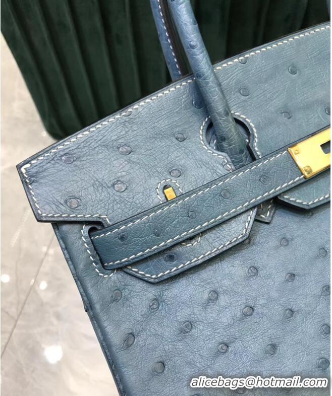 New Style Hermes Birkin Bag Original Leather Ostrich skin HBK2530 Blue