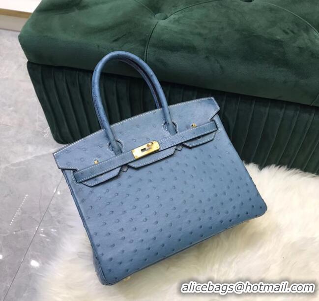 New Style Hermes Birkin Bag Original Leather Ostrich skin HBK2530 Blue