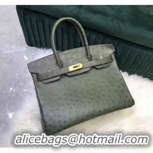 Promotional Hermes Birkin Bag Original Leather Ostrich skin HBK2530 blackish green