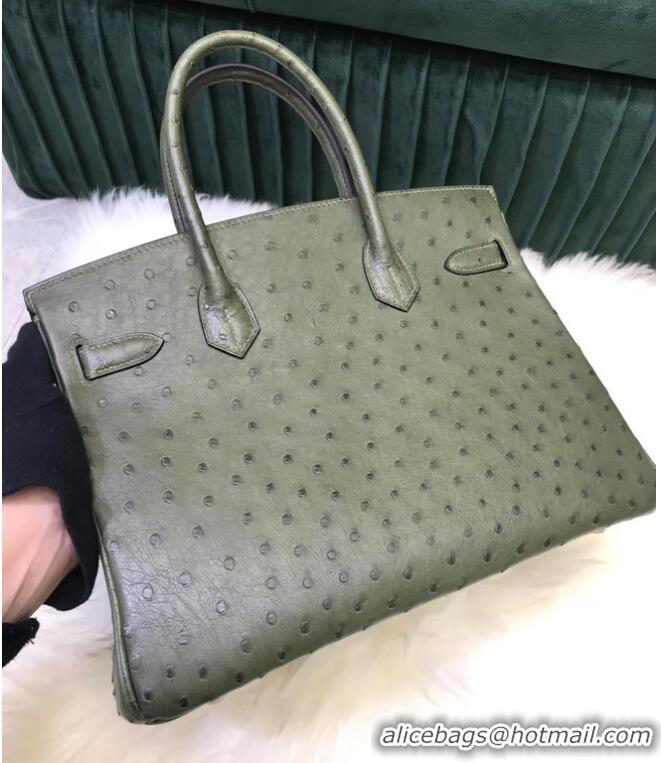 Promotional Hermes Birkin Bag Original Leather Ostrich skin HBK2530 blackish green