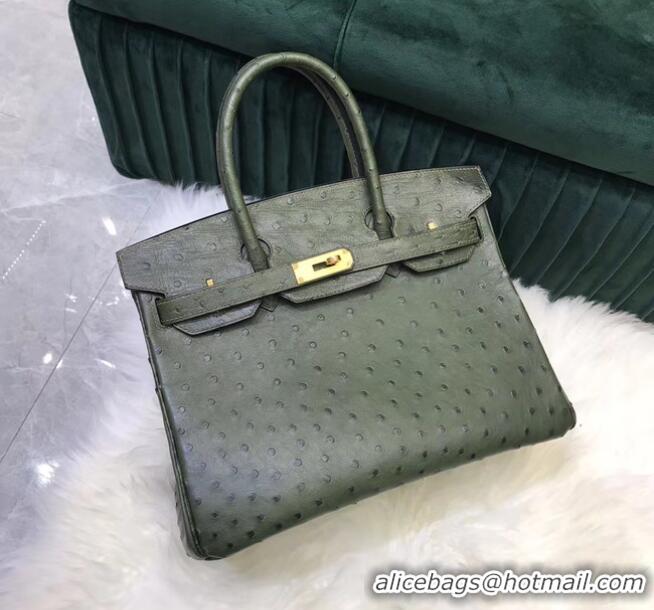 Promotional Hermes Birkin Bag Original Leather Ostrich skin HBK2530 blackish green