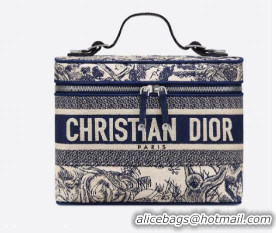 Inexpensive Dior Toile de Jouy Embroidery DIORTRAVEL VANITY CASE S5480V Blue