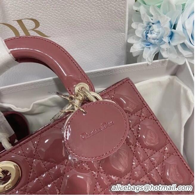 Well Crafted SMALL LADY DIOR BAG Rose Des Vents Patent Calfskin M0531