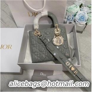 New Style SMALL LADY DIOR BAG Patent Calfskin M0531 Gray